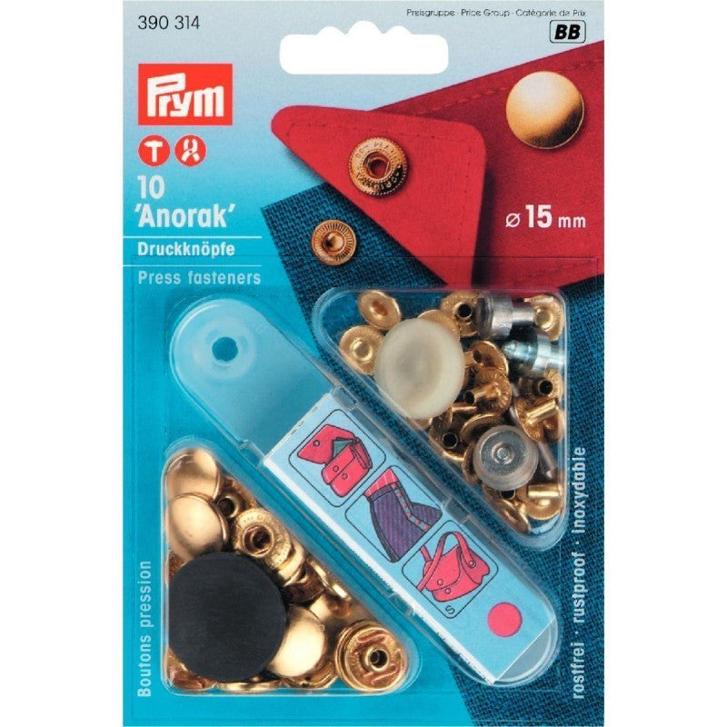 Bottoni a pressione 15mm - 10 Pezzi Bottone Automatico Oro Prym Anorak Art. 390314