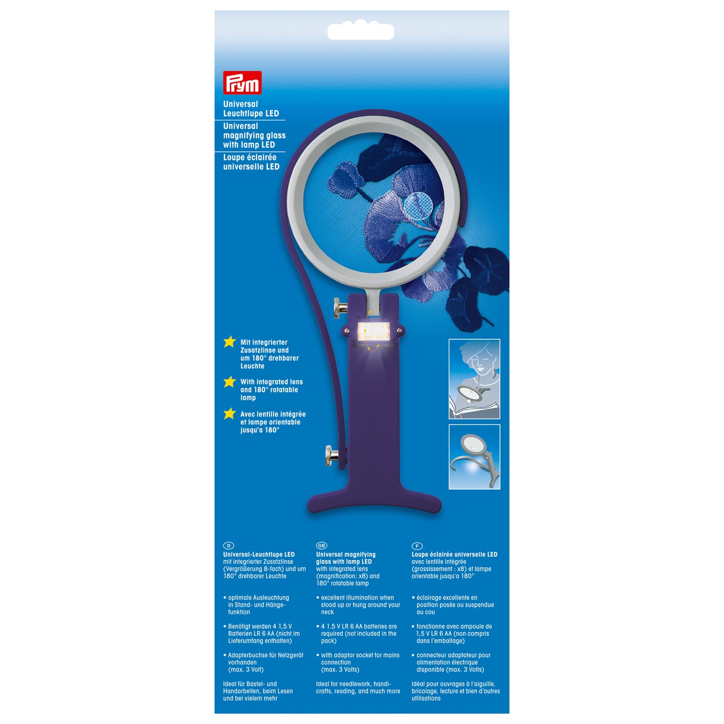 Lente d'ingrandimento universale con lampadina LED - PRYM art. 610380