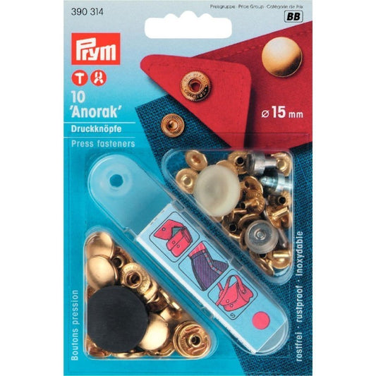 Bottoni a pressione 15mm - 10 Pezzi Bottone Automatico Oro Prym Anorak Art. 390314